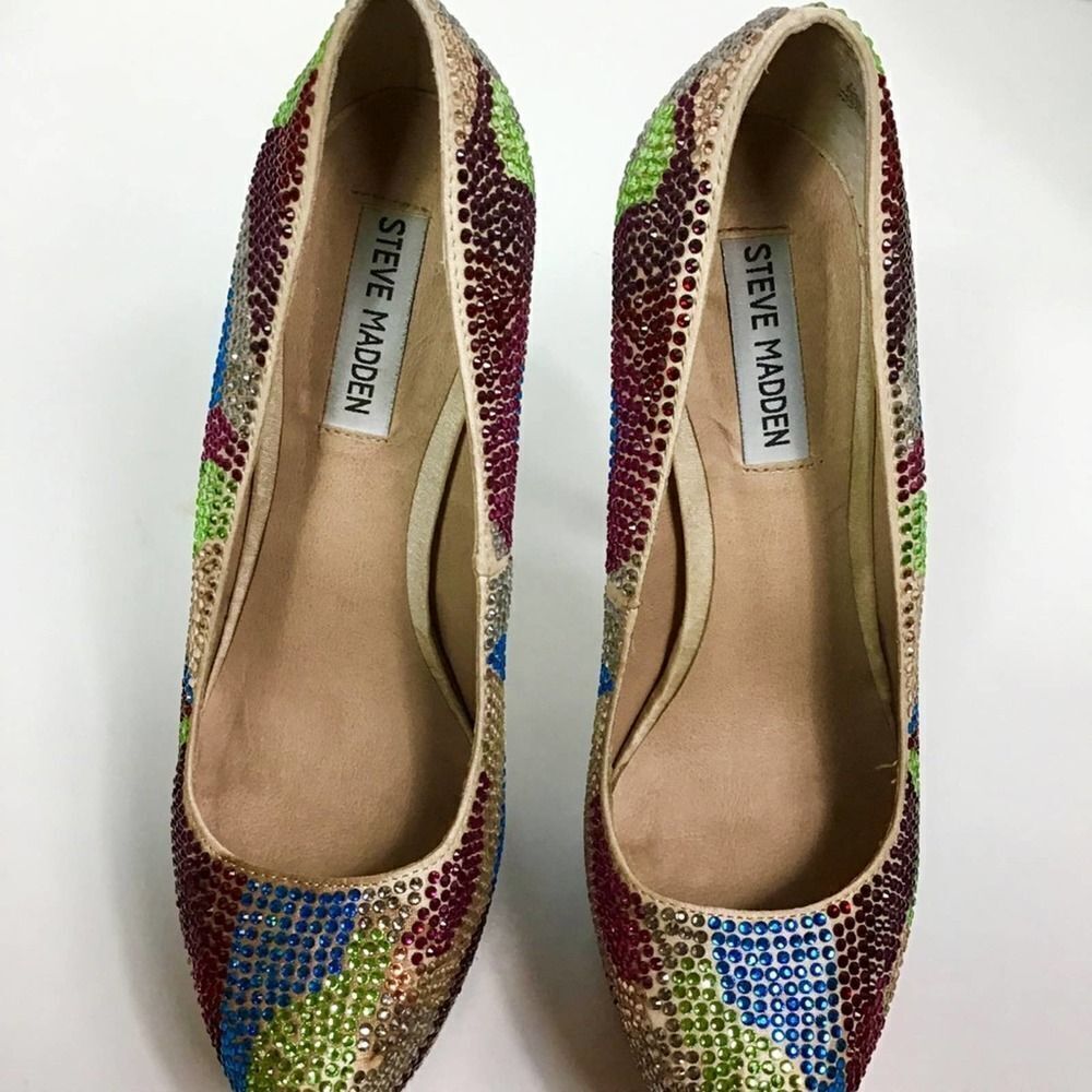 đ Steve Madden Multi Color Rhinestone heelsđ SZâ8 - Picture 5 of 8